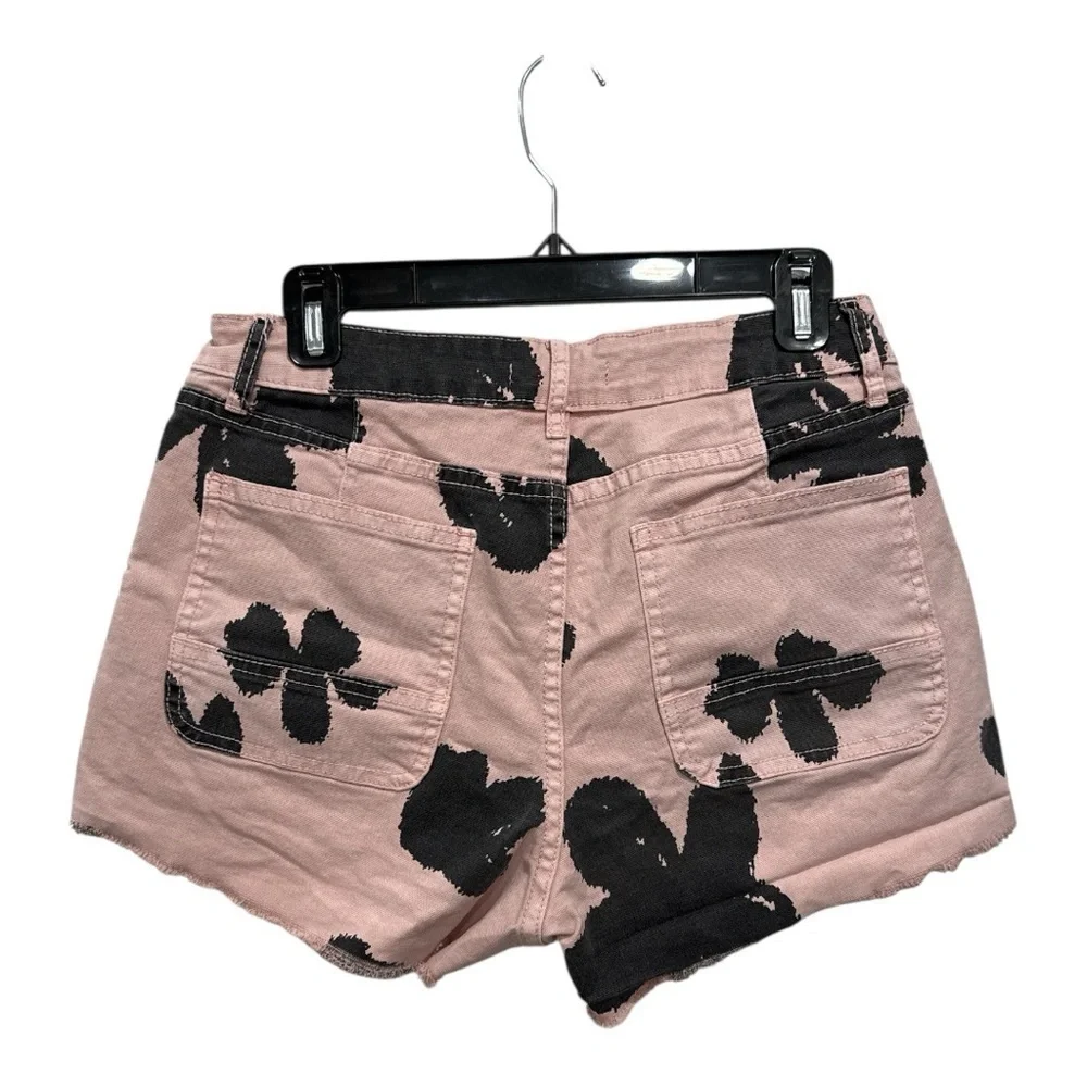 Smoke Rise Red Black Jean Shorts with Bold Floral Print size L